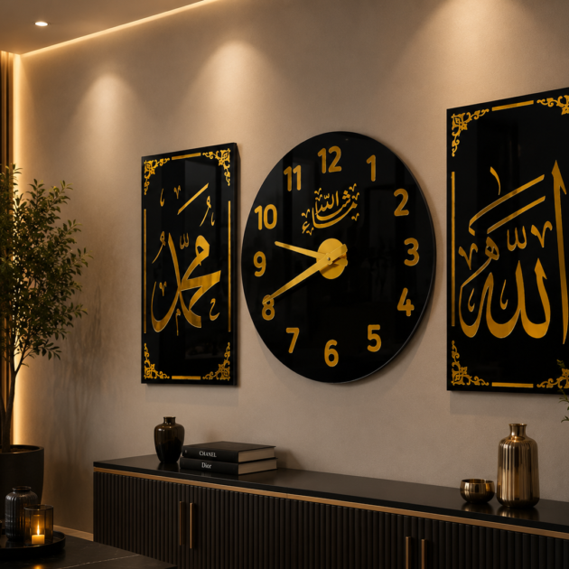 ساعة و لوحتين اسلاميتين